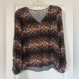 Floral V-Neck Blouse in Black Multicolor